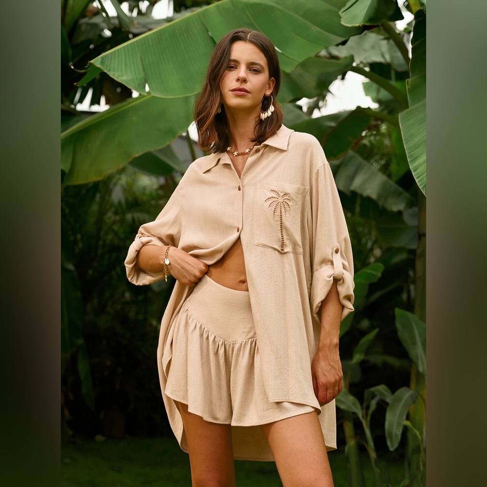 $72 Commense Embroidered Detail Shorts Set